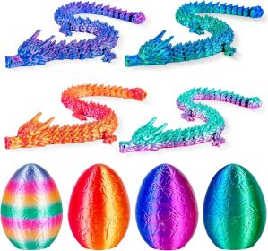 4Pcs 3D Printed Dragon Eggs Dragon Eggs with 8.86inch Dragon Inside 3D Printed Toys Dragon Toys for Kid & Adults, Easter Home Decor, 4Pack1