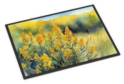 NEW Nebraska Goldenrod in Watercolor Doormat Front Door Mat Indoor Outdoor Rugs for Entryway, Non Slip Washable Low Pile, 18H X 27W