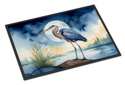 Blue Heron Under the Moonlight Doormat Front Door Mat Indoor Outdoor Rugs for Entryway, Non Slip Washable Low Pile, 24H X 36W