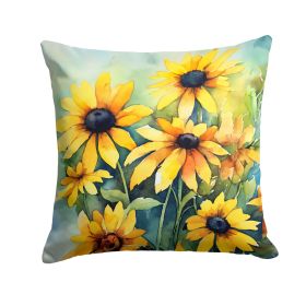 Maryland Black-Eyed Susans in Watercolor Throw Pillow Machine Washable, Indoor Outdoor Decorative Pillow for Couch, Bed or Patio, 14Hx14W