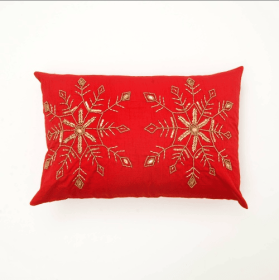 Soft And Fashionable Polyester Wooden Pillow With Bead Decoration (Option: Red)