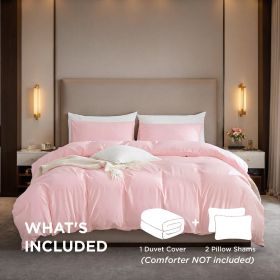 White & Pink Oversized Duvet Cover Set Includes 1 Duvet Cover & 2 Pillowcases. Premium Breathable Fabric, Hotel-grade Minimalist Design. Versatil (Option: Pink-K)