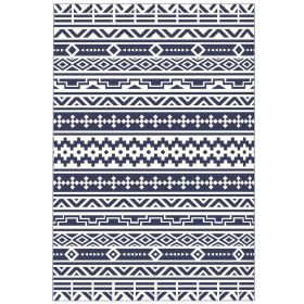 Reversible Outdoor Rug, Waterproof Plastic Straw With Carry Bag, 6 X 9, Blue  White Geometric (Option: Blue)