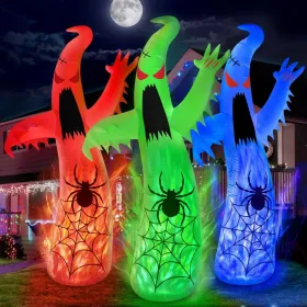 12FT Halloween Inflatables Decoration Giant Ghost With 3-Colored Flame Rotation LED Light Spooky Halloween Decorations Outdoor Blow Up Yard Decor (Option: White)