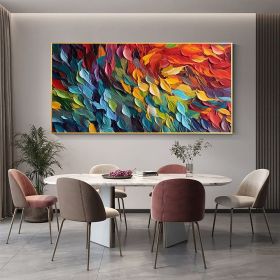 Handmade Oil Painting Original Colorful Feathers Oil Painting On Canvas Large Wall Art Abstract Colorful Painting Custom Painting Living room Hom (style: 01, size: 40x80cm)