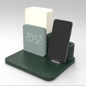 Multifunctional Alarm Clock Wireless Charger Bedroom (Electrical outlet: USB, Color: Dark green)