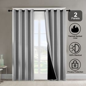 Polyester Grommets Thermal Insulated with Coated Lining 52 in. W x 84 in. L Indoor Blackout Curtains (Set of 2) (Color: Gray)