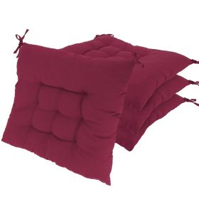 4Pcs Chair Cushion Pads Pillow 17.72x17.72x2.37in Soft Tie On Square Sitting Mats For Home Office Car Sitting Travel (Option: Pro-Wine Red)